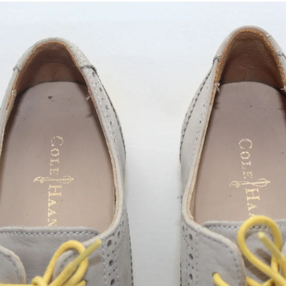 Cole Haan Kids Gray Leather Wingtip Oxford Shoes Yellow Sole Size 7.5B‎ K12